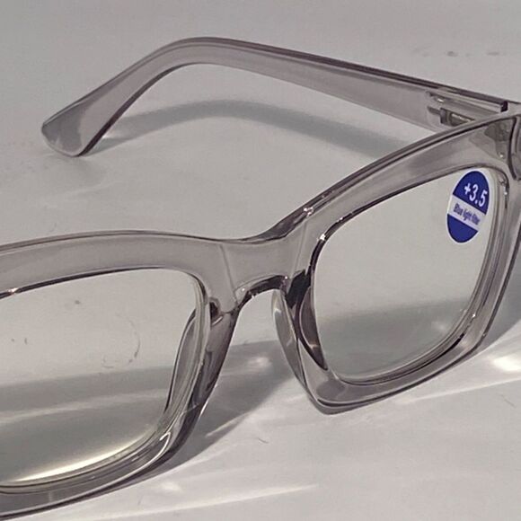 1148 Gretchen Reading Glasses 3.5 Sq Eyeglasses Clear Grey Frames NWT main image 7